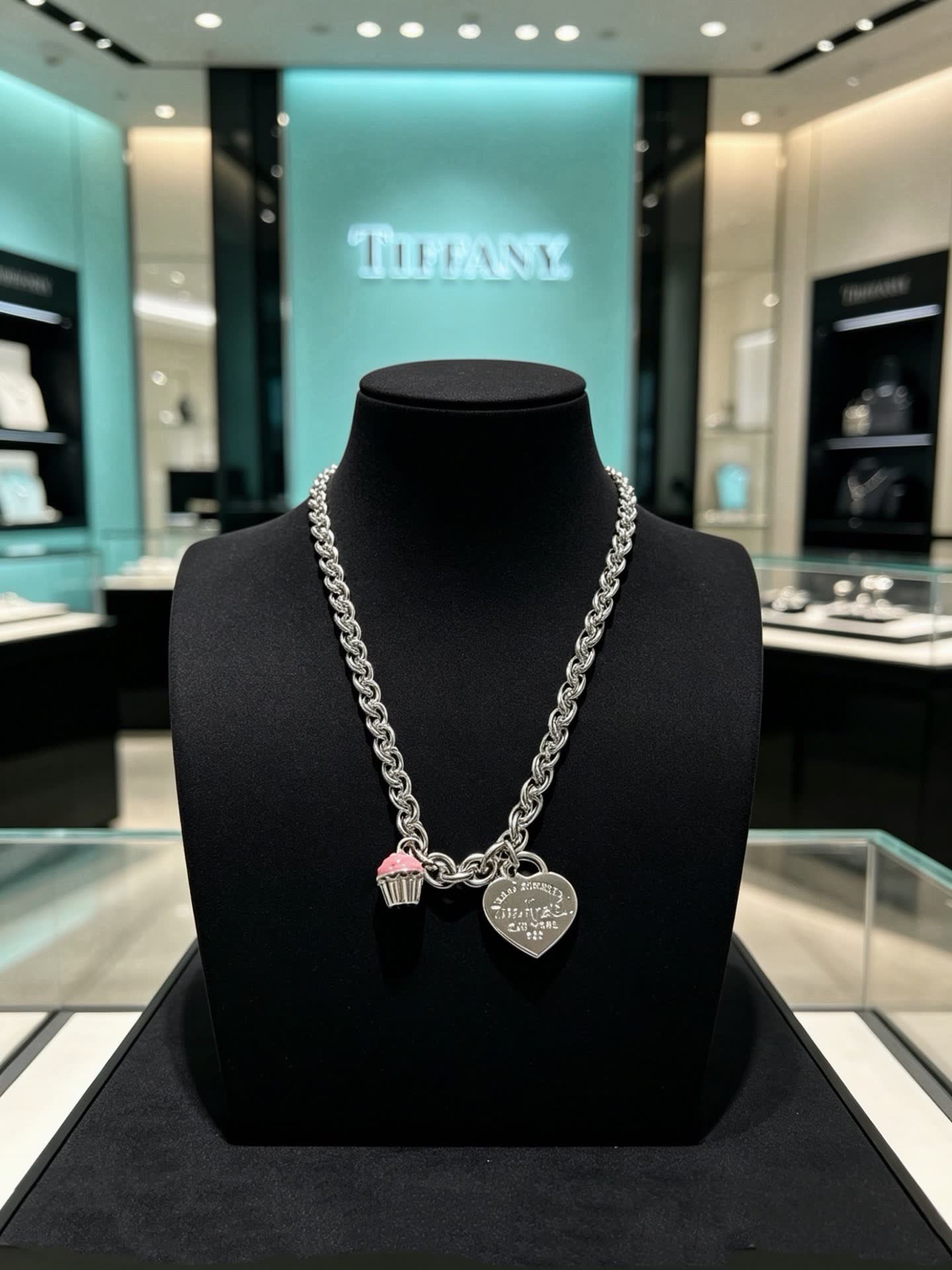 Tiffany & Co. Heart Tag Necklace with Cupcake Charm